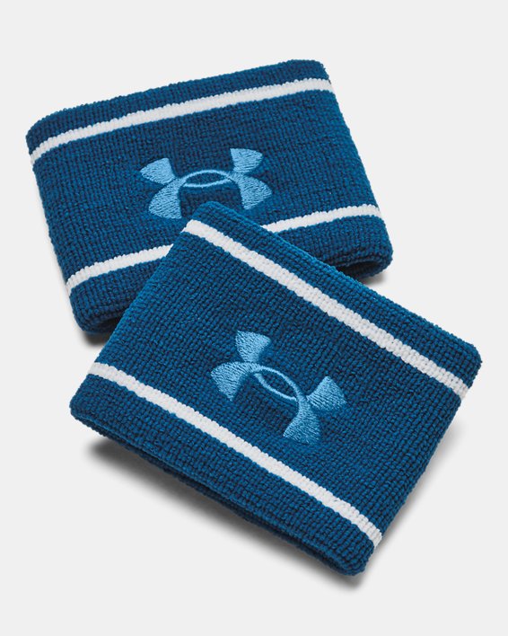 Unisex UA Striped Performance Terry 2-Pack Wristbands in Blue image number 0